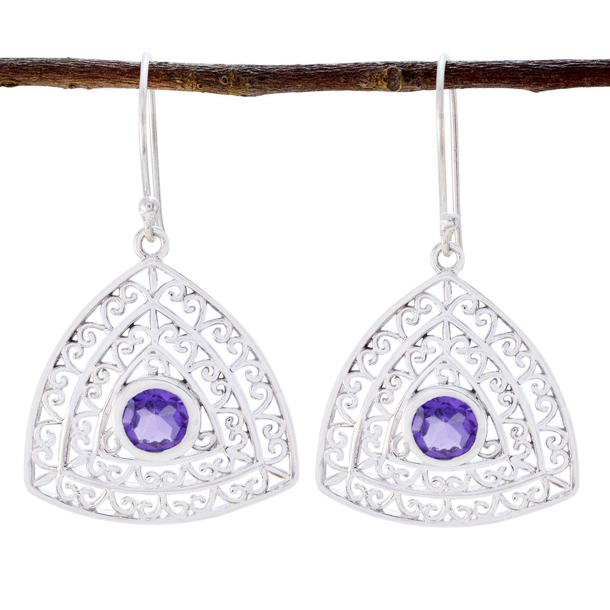 Ivy Eye-Catching Gemstone Earrings in Silver Design Amethyst Purple Dangle