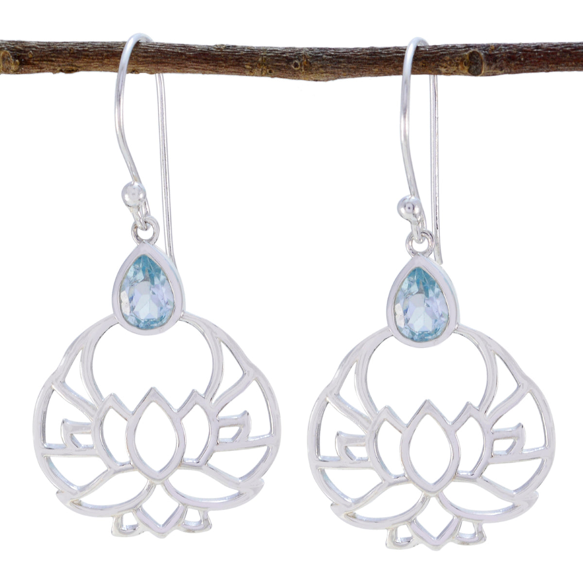 Li Lee Fashion Dangle Earrings India - Lotus Design Blue topaz Blue Dangle