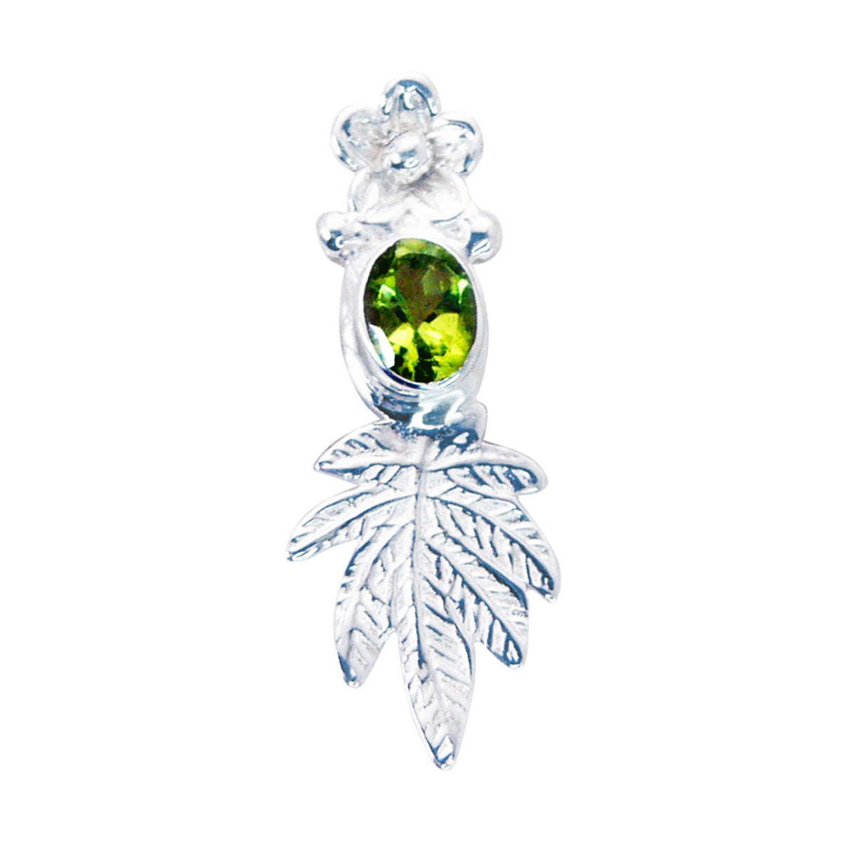 Alice Featherlight Green Pendant with Silver Leaf Design Peridot Green Green