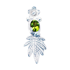Alice Featherlight Green Pendant with Silver Leaf Design Peridot Green Green