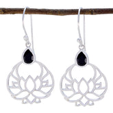 Jiwoo Featherlight Solitaire Earrings in Silver Black Onyx Black Dangle