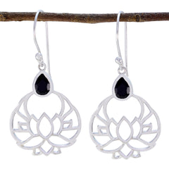 Jiwoo Featherlight Solitaire Earrings in Silver Black Onyx Black Dangle