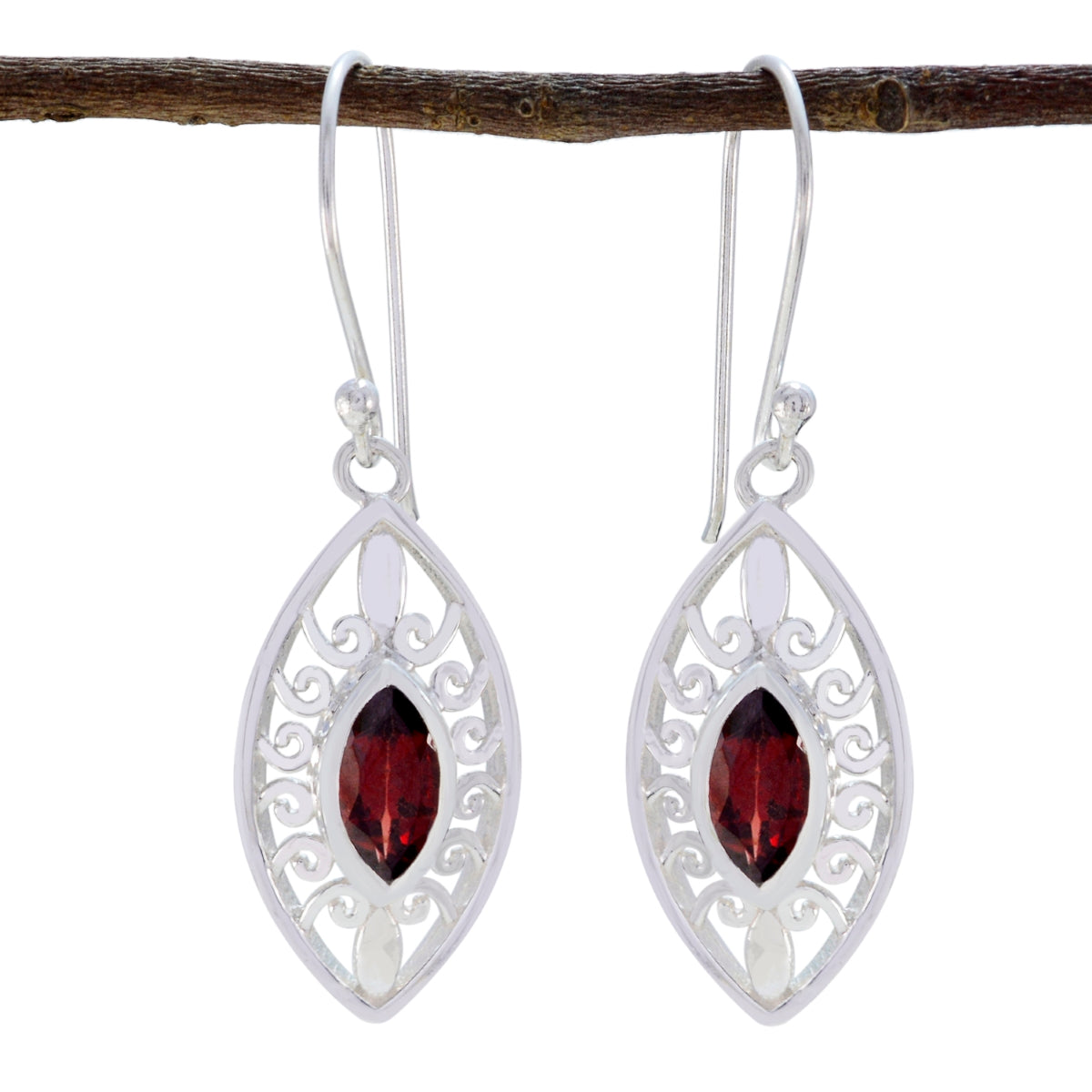 Ida Featherlight Solitaire Earrings with Gemstone Detail Garnet Red Dangle