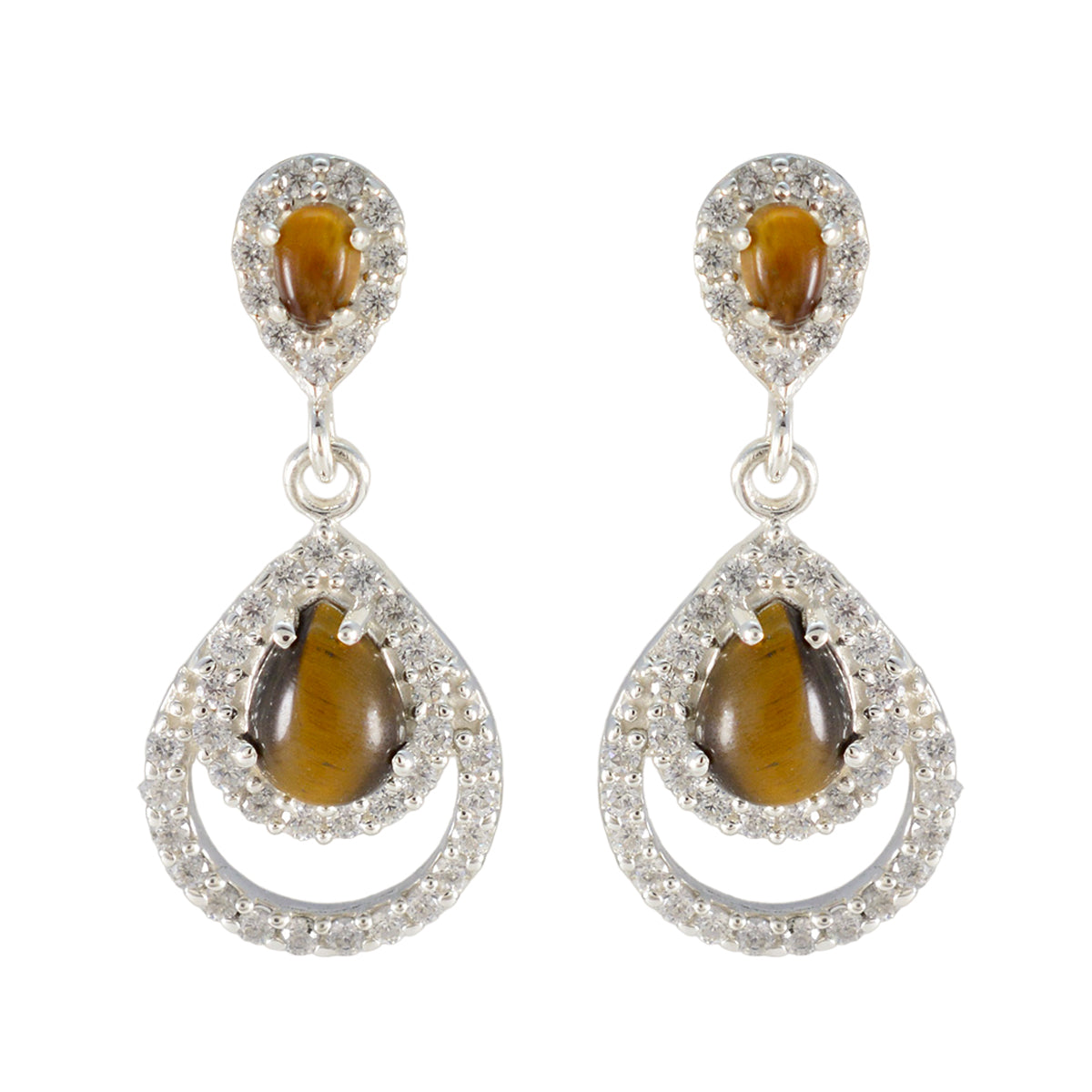 Yuki Featherlight Stud Earrings with Elegant Gemstone Design Tiger Eye Brown Stud