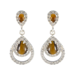 Yuki Featherlight Stud Earrings with Elegant Gemstone Design Tiger Eye Brown Stud