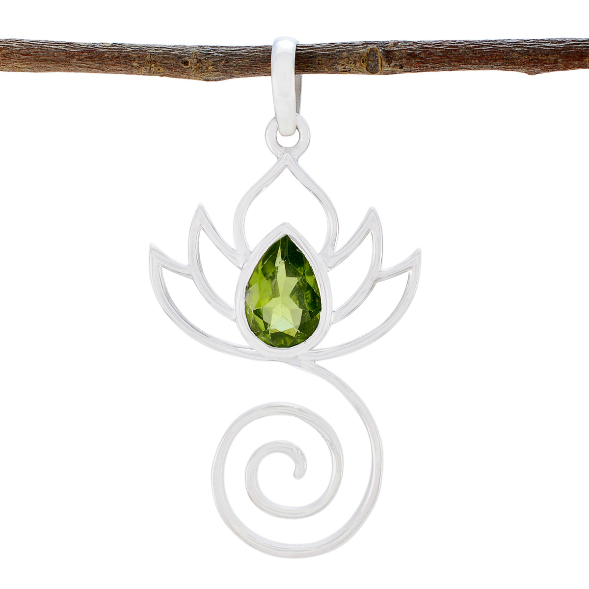 Fernanda Green Pendant Necklace with Lotus Design Peridot Green Green