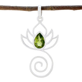 Fernanda Green Pendant Necklace with Lotus Design Peridot Green Green