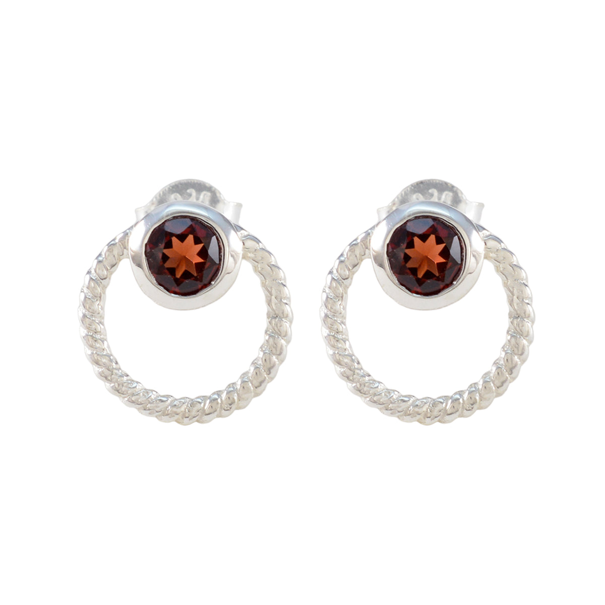 Fernanda Red Solitaire Earrings in Elegant Silver Design Garnet Red Stud