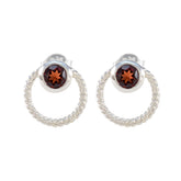 Fernanda Red Solitaire Earrings in Elegant Silver Design Garnet Red Stud