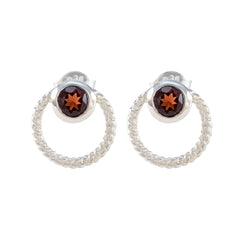 Fernanda Red Solitaire Earrings in Elegant Silver Design Garnet Red Stud