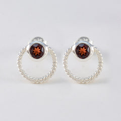 Fernanda Red Solitaire Earrings in Elegant Silver Design