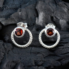 Fernanda Red Solitaire Earrings in Elegant Silver Design