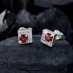 Fernanda Red Stud Earrings with Sparkling Accents