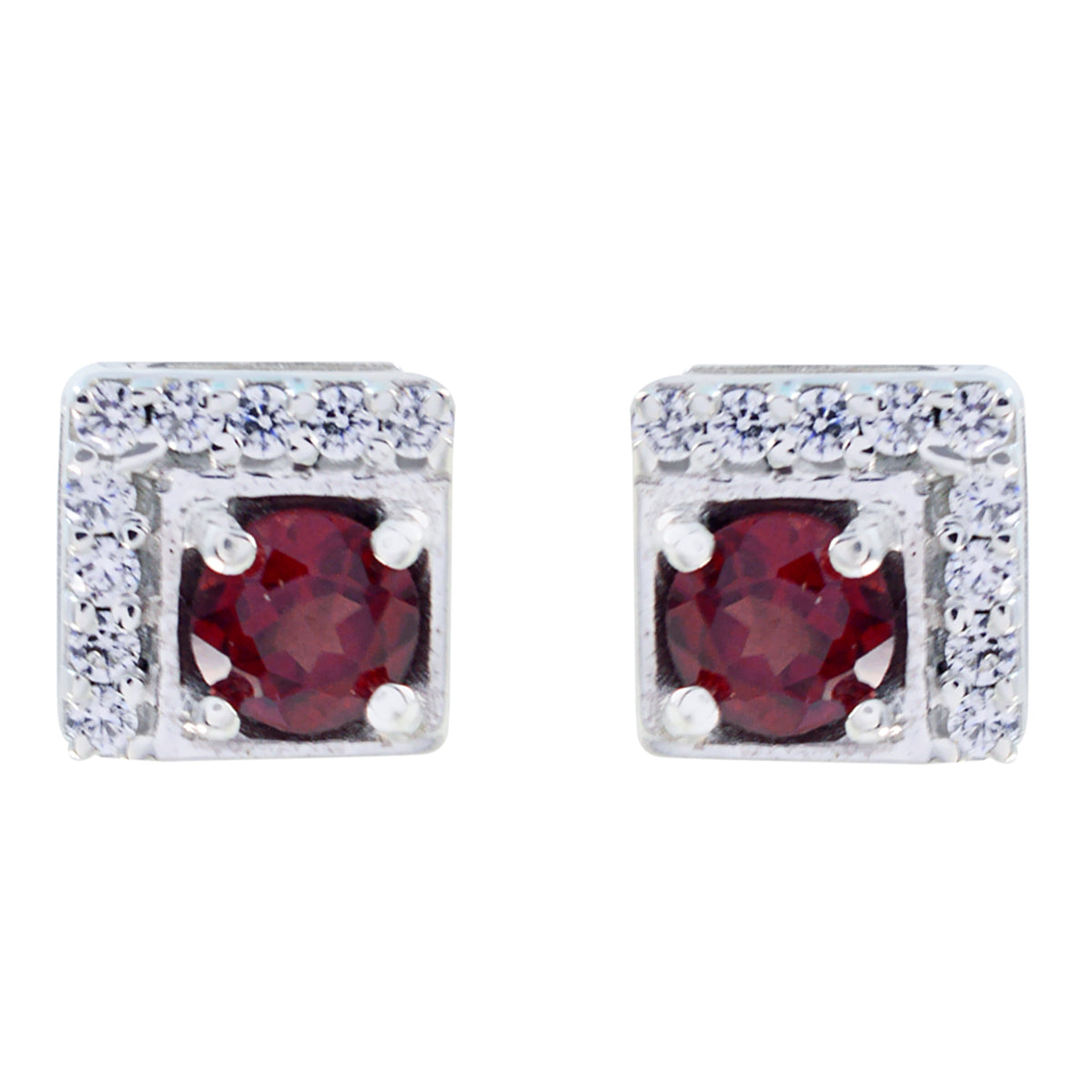 Fernanda Red Stud Earrings with Sparkling Accents Garnet Red Stud