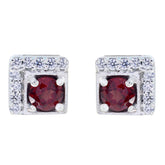 Fernanda Red Stud Earrings with Sparkling Accents Garnet Red Stud
