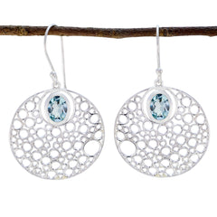 Florencia Dangle Earrings with Unique Silver Design Blue Topaz Blue Dangle