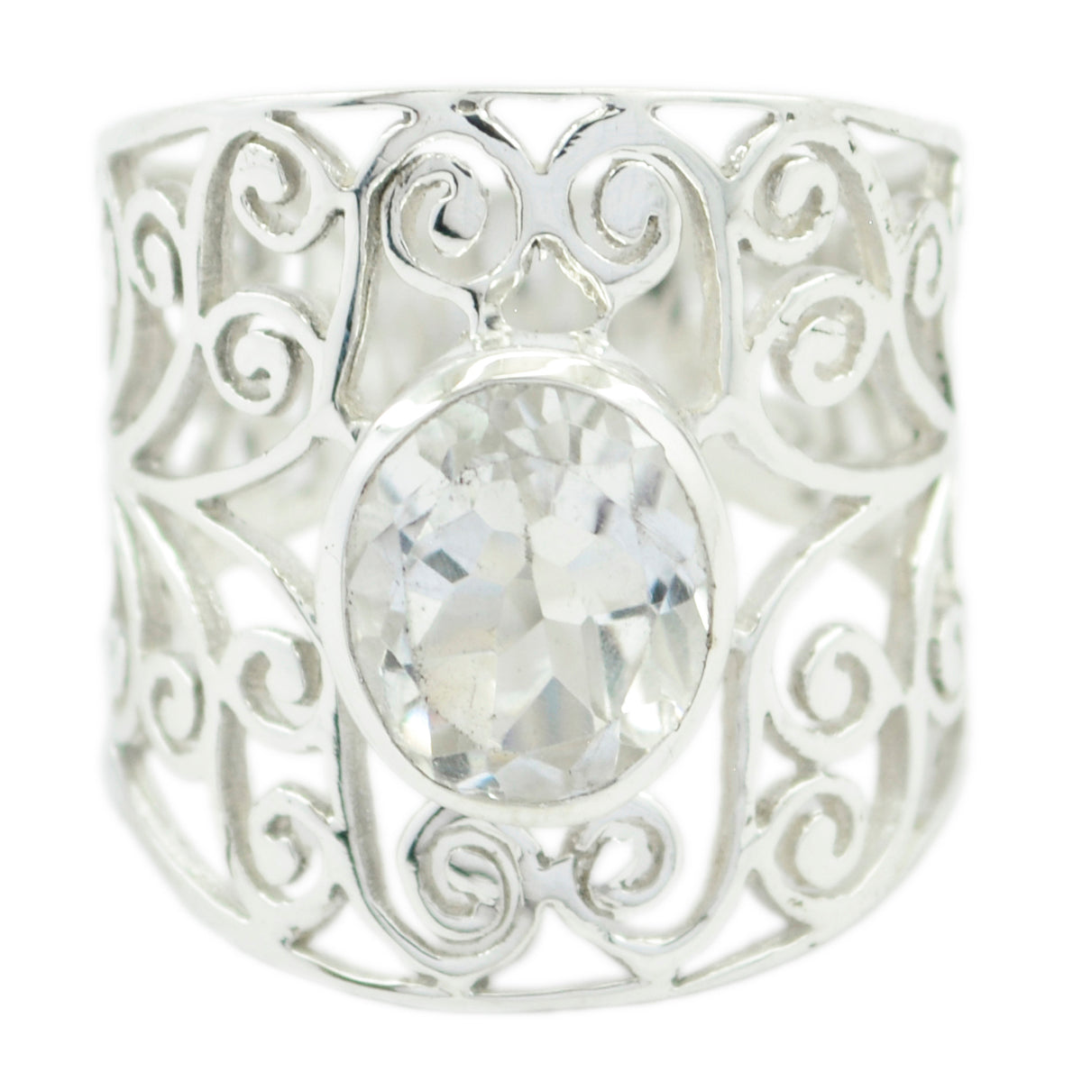 Florencia Filigree Solitaire Ring - Elegant Silver Design Crystal Quartz White