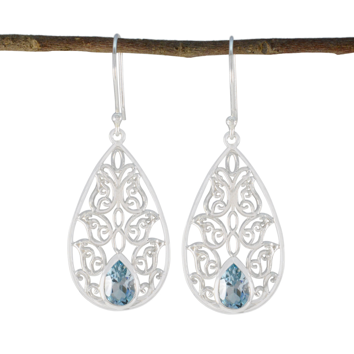 Lourdes Gemstone Fashion Earrings with Elegant Design Blue Topaz Blue Dangle