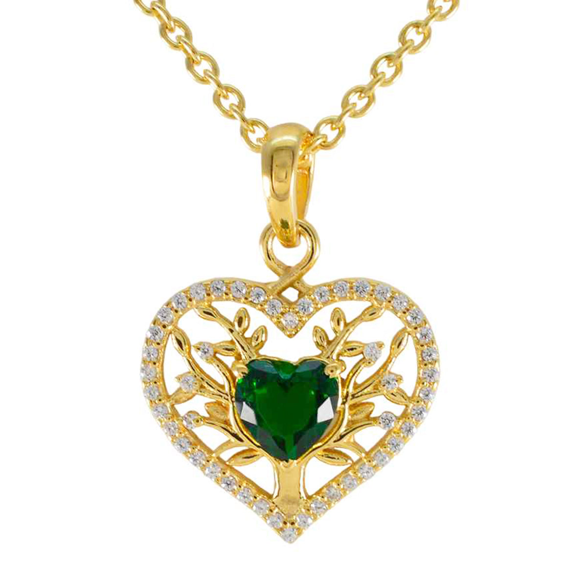 Saanvi Heart-Shaped Gemstone Fashion Jewellery Pendant Emerald CZ Green Green