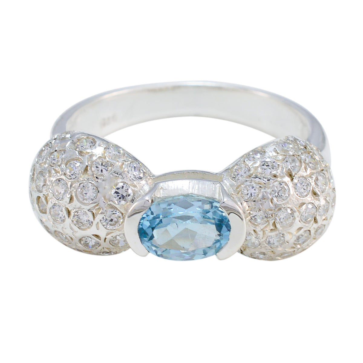 Abigail Gemstone Halo Ring India - Elegant Sparkle Blue Topaz Blue