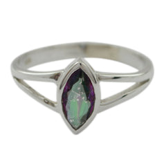 Ayesha Geometric Multicolor Solitaire Ring with Sterling Silver Mystic Quartz Multicolor