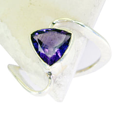 Liyana geometric purple gemstone ring with silver band and triangular cut stone