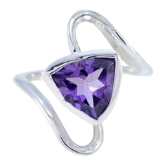 Liyana geometric purple gemstone ring with silver band and triangular faceted stone