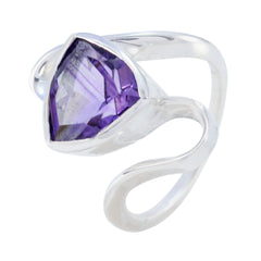 Liyana geometric purple gemstone ring with silver twisted band and triangular faceted stone