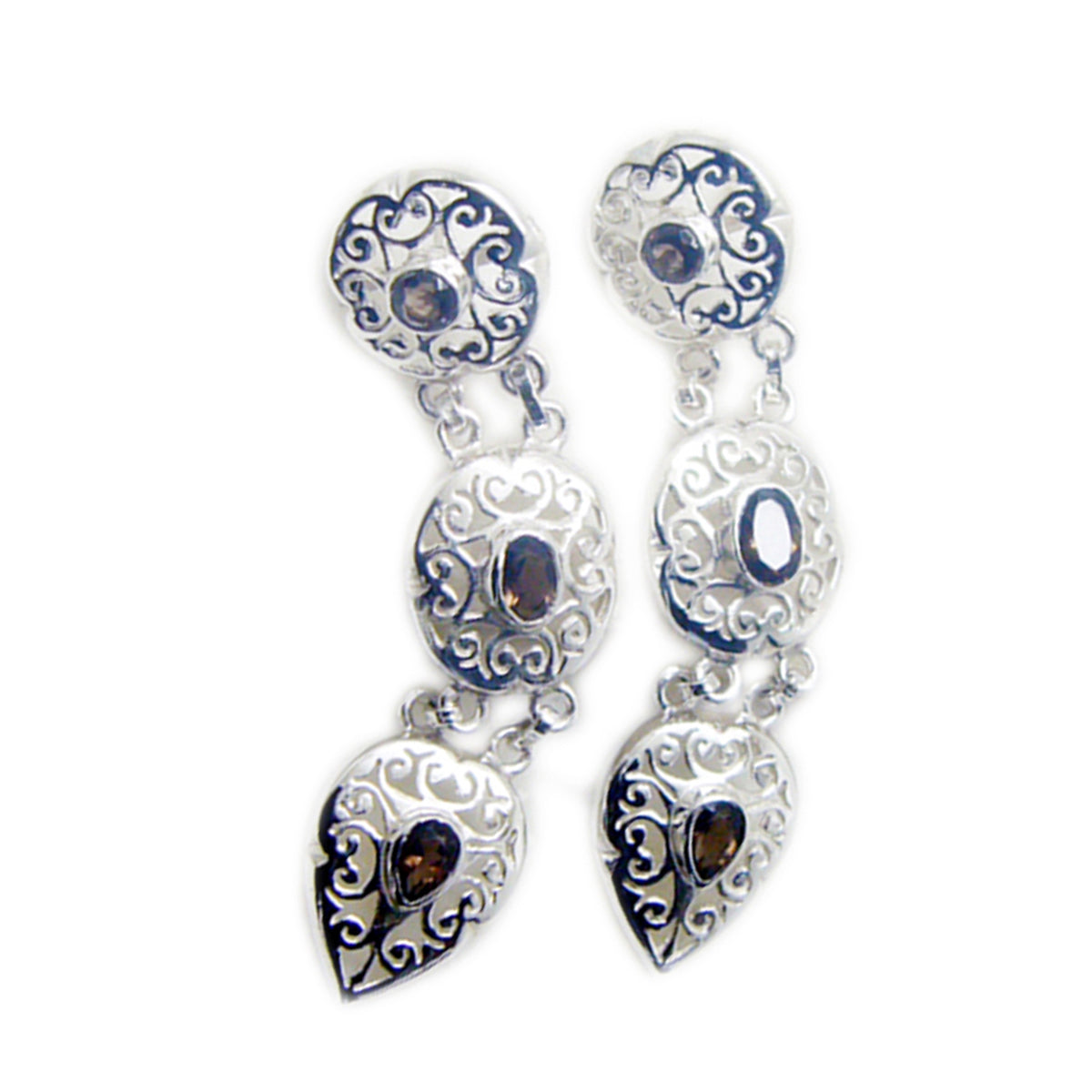 Giulia Brown Dangle Earrings - Chic Silver Jewelry Smoky Quartz Brown Dangle