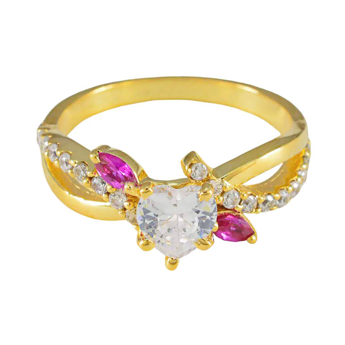 Yuna Glamorous Red Halo Ring with Heart Gemstone Ruby CZ Red