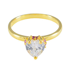 Mariana gold ring featuring heart-shaped clear stone with red halo ring for women accents