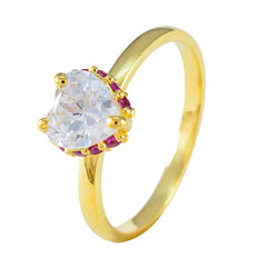 Mariana red halo ring for women with gold band and heart-shaped clear center stone