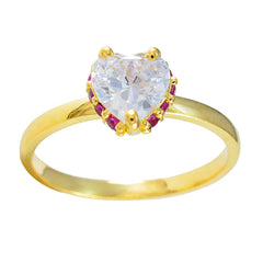 Mariana gold ring with heart-shaped clear stone and red halo ring for women accents