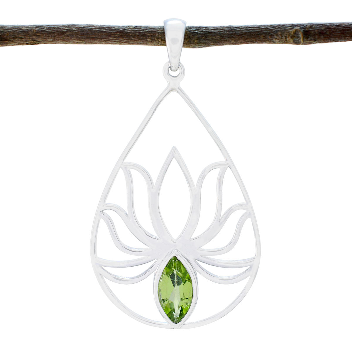 Grace Green Pendant Silver Lotus Gemstone Jewelry Peridot Green Green