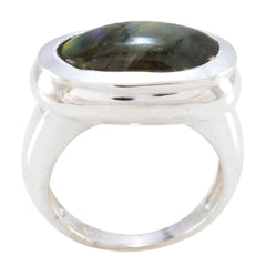 Graceful Grey Solitaire Ring by Aisha sterling silver bezel set labradorite cabochon with polished wide band