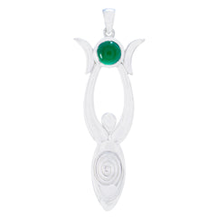 Ella Green Abstract Pendant in Silver with Gemstone Green onyx Green Green