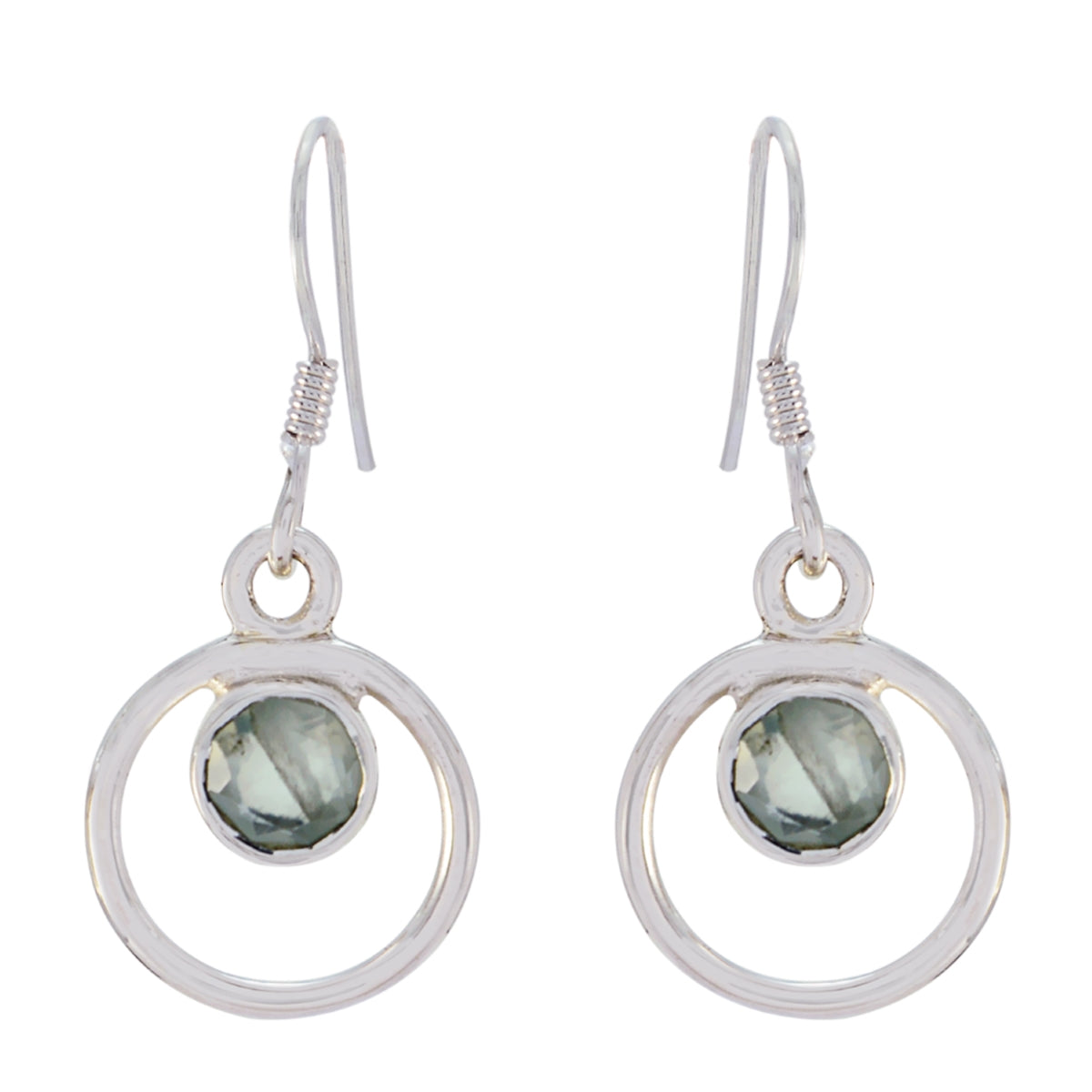 Agustina Green Dangle Earrings with Silver Circles Green Amethyst Green Dangle