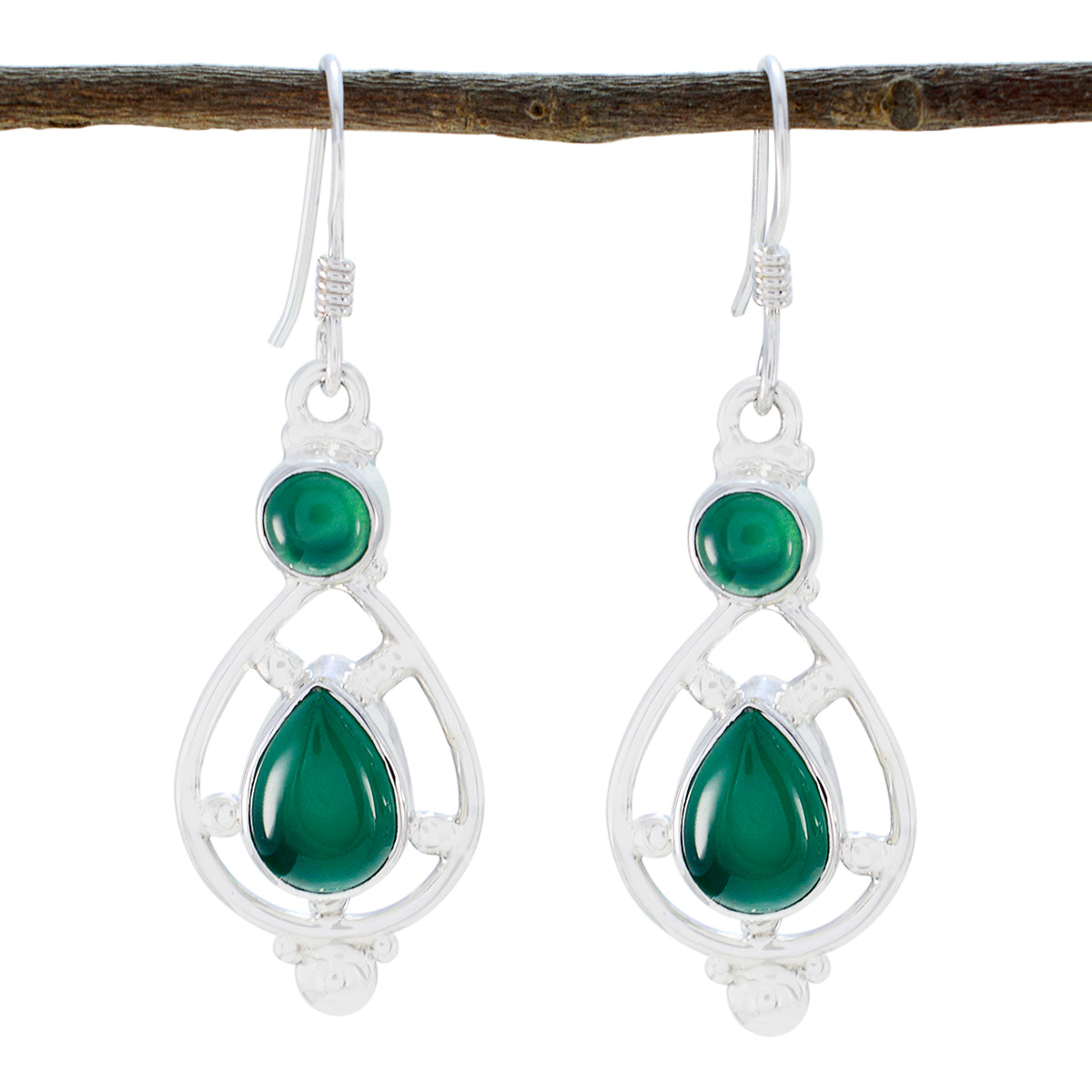 Camila Green Dangle Earrings with Gemstone Accent Green Onyx Green Dangle