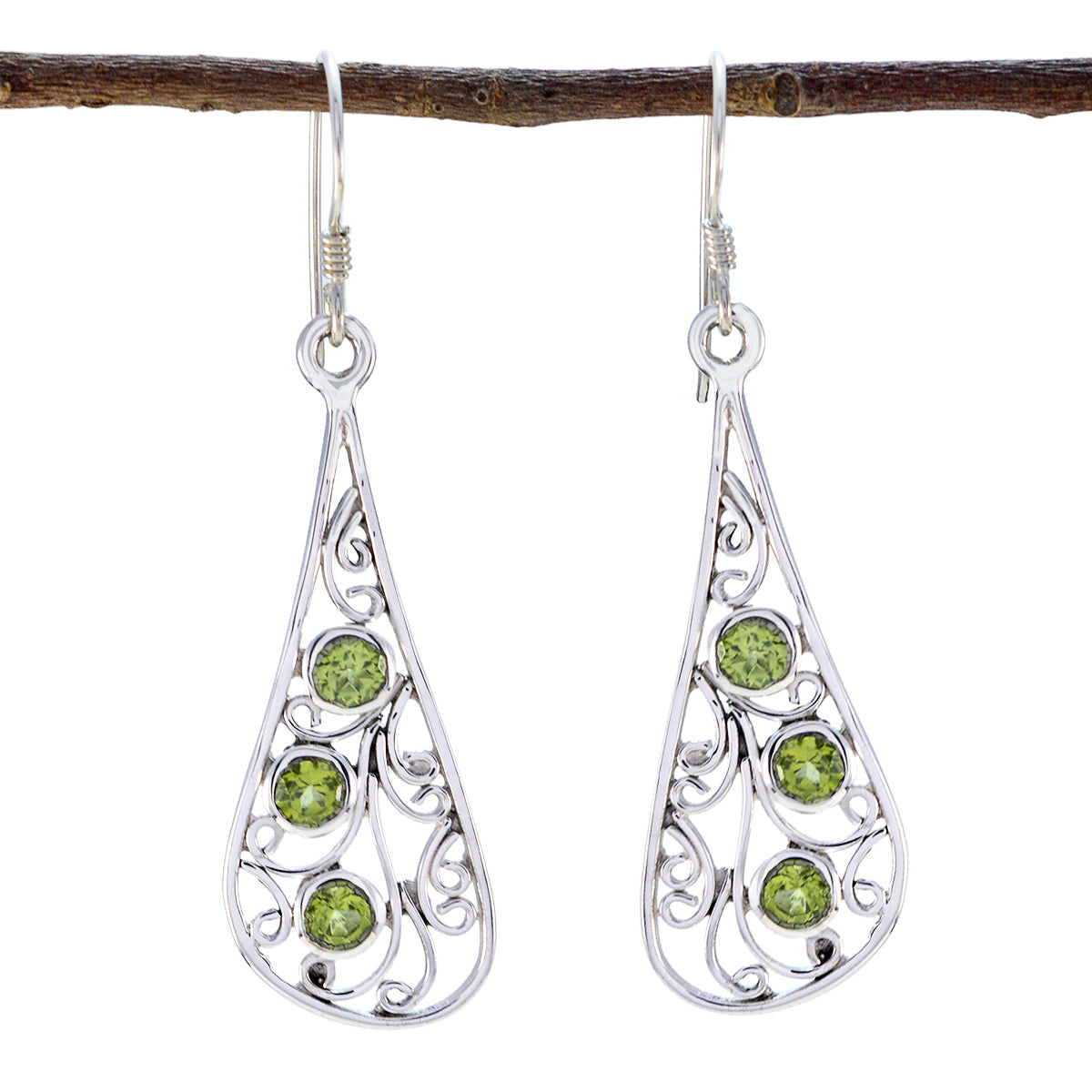 Leah Green Dangle Earrings with Gemstone Accents Peridot Green Dangle