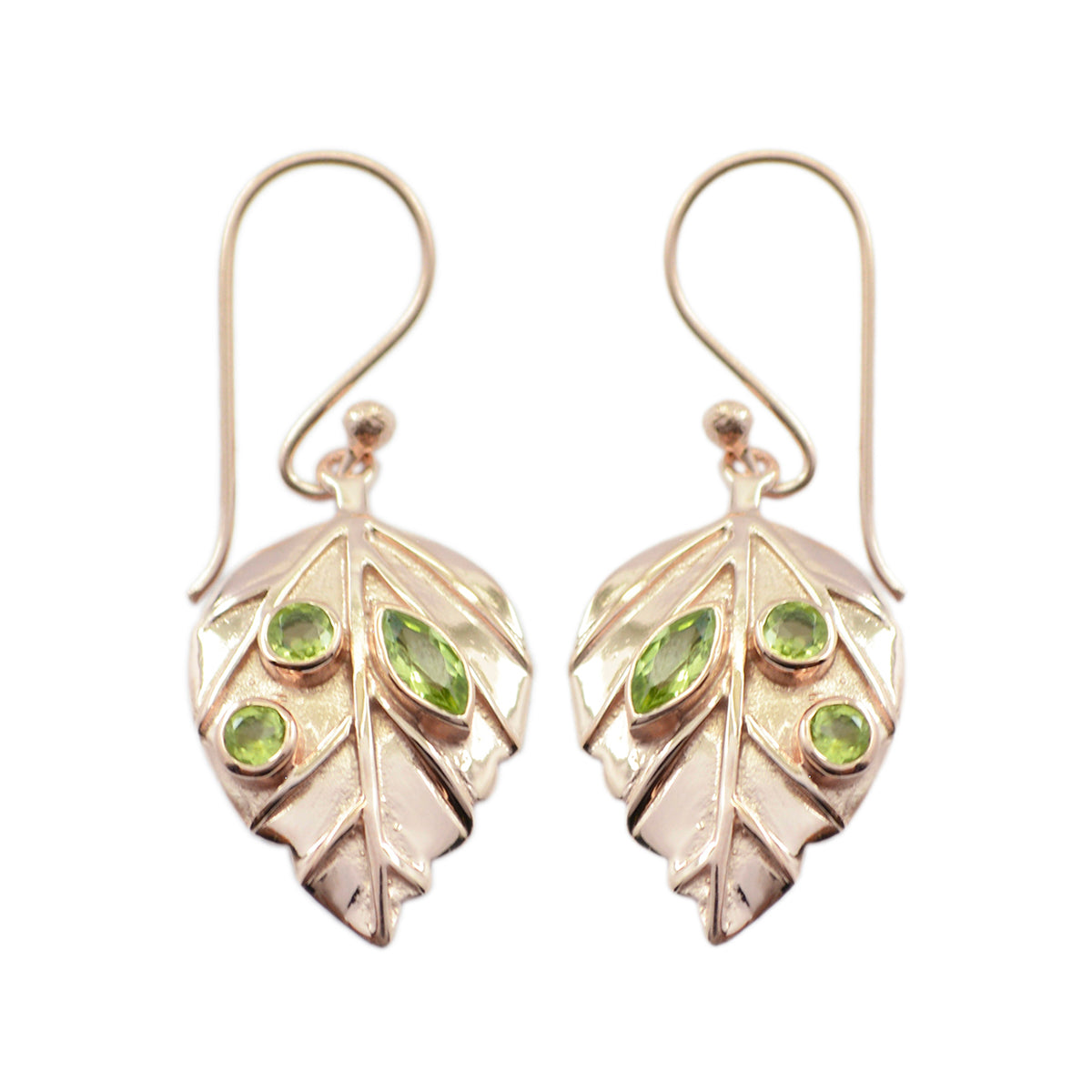 Katarina Green Featherlight Earrings in Leaf Design Peridot Green Dangle