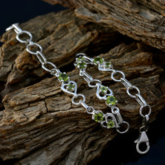 Ivy Green Gemstone Bracelet with Silver Hearts