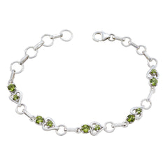 Ivy Green Gemstone Bracelet with Silver Hearts Peridot Green