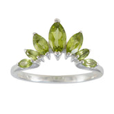 Kristine green gemstone crown ring with marquise-cut stones set in silver band