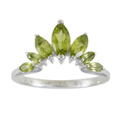 Kristine green gemstone crown ring with marquise-cut stones set in silver band