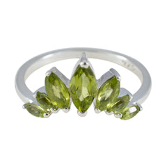 Kristine silver ring with green gemstone crown ring design featuring multiple marquise-cut stones