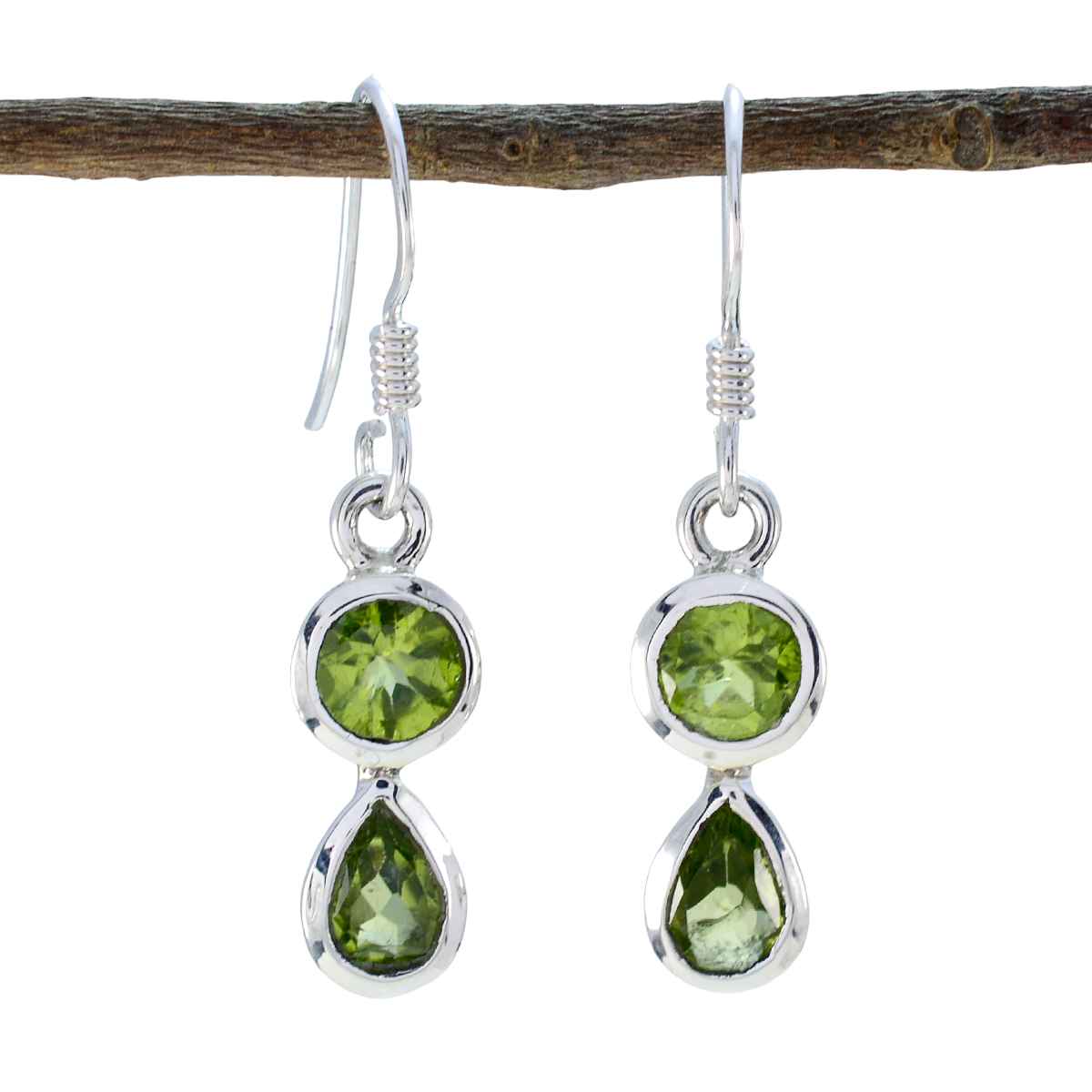 Rosa Green Gemstone Dangle Earrings in Silver Peridot Green Dangle