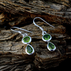 Rosa Green Gemstone Dangle Earrings in Silver