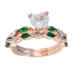 Zoe Green Gemstone Engagement Ring with Heart-Shaped Center