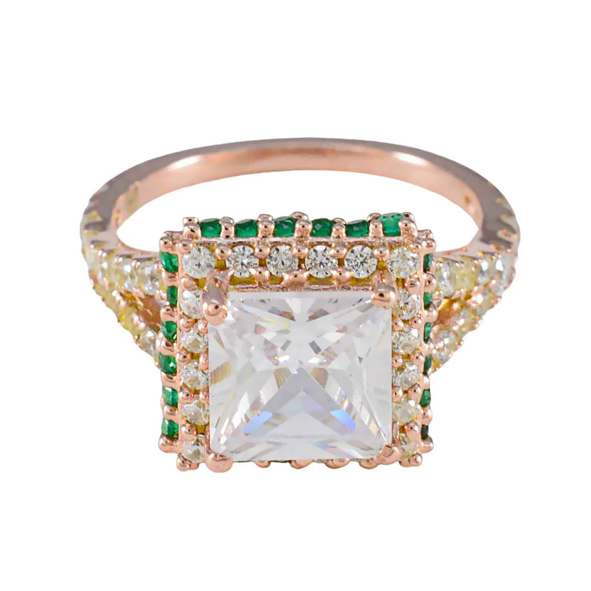 Zazlle Green Halo Promise Ring with Diamond Accents Emerald CZ Green