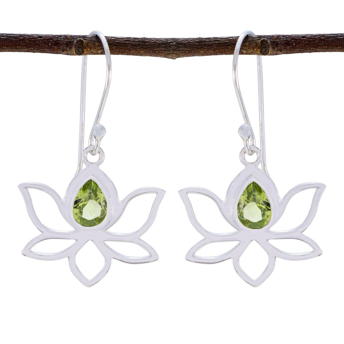 Bella Green Solitaire Dangle Earrings - Gemstone Elegance Peridot Green Dangle
